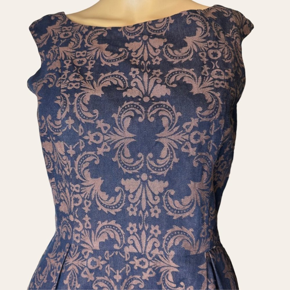 Addie|Fit & Flare Dress|Small|Brown Black|Knee Length|Sleeveless|Pleated|Cotton - Picture 4 of 15